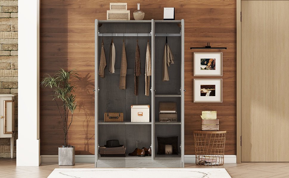 Gray Anthony & Home Shutter Collection three-door wardrobe with wooden finish and sleek design, featuring shutter-style doors.
