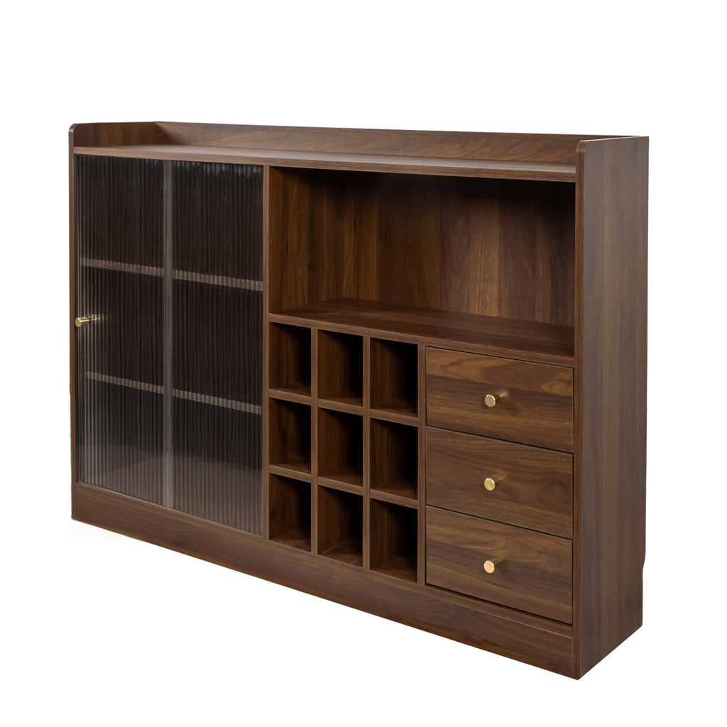 Anthony & Home sideboard with striped glass sliding doors, featuring a sleek wooden finish and modern design.