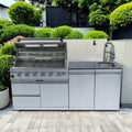 Anthony & Home Signature 43-Inch gas outdoor kitchen island with granite countertop and built-in appliances for backyard cooking.