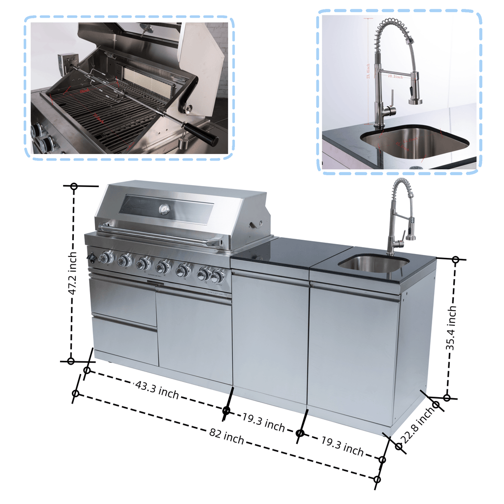 Anthony & Home Signature 43-inch gas outdoor kitchen island with durable granite countertop and built-in grill.