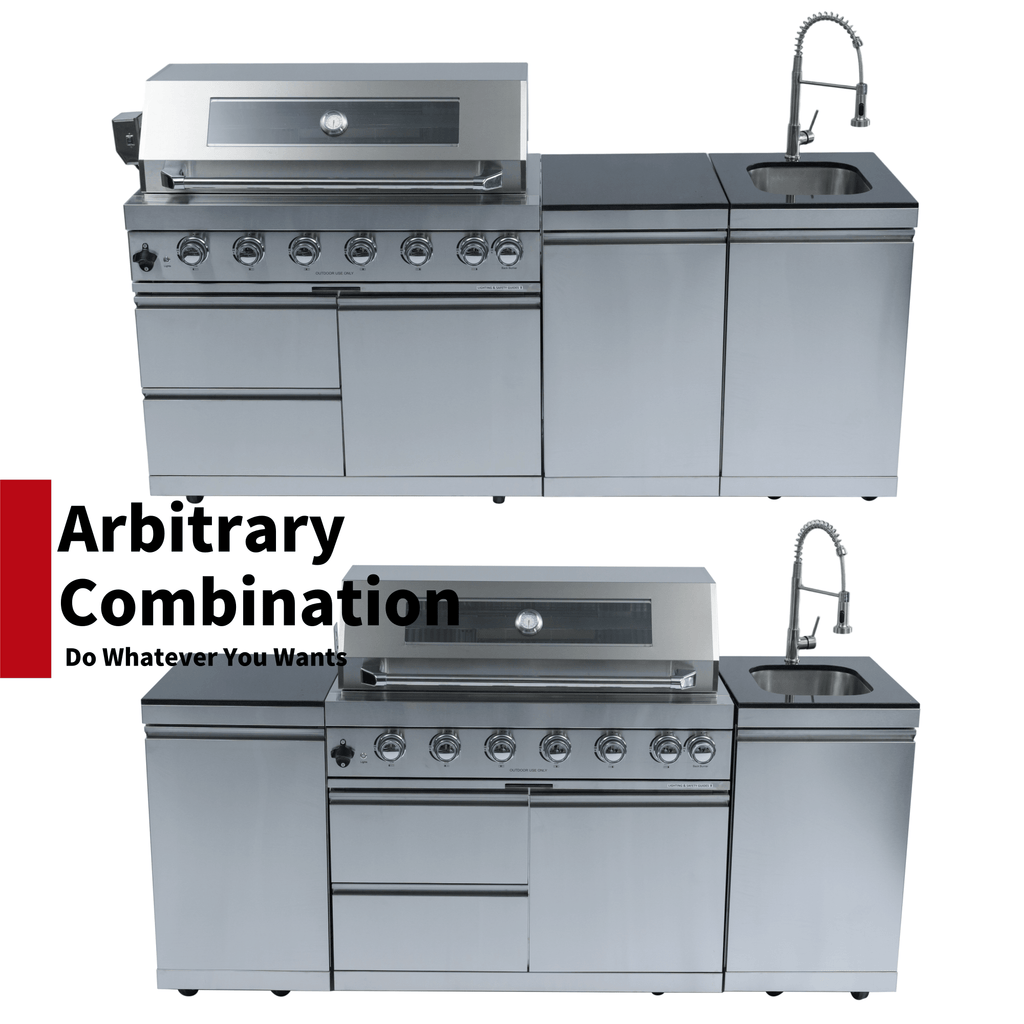 Anthony & Home Signature 43-inch gas outdoor kitchen island with polished granite countertop and built-in grill area.