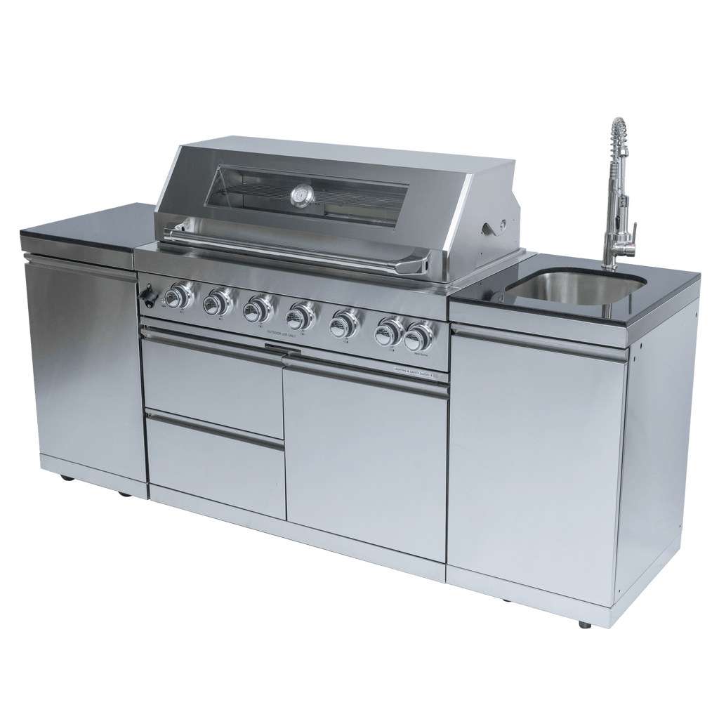 Anthony & Home Signature 43-inch gas outdoor kitchen island with durable granite countertop and built-in grill setup.