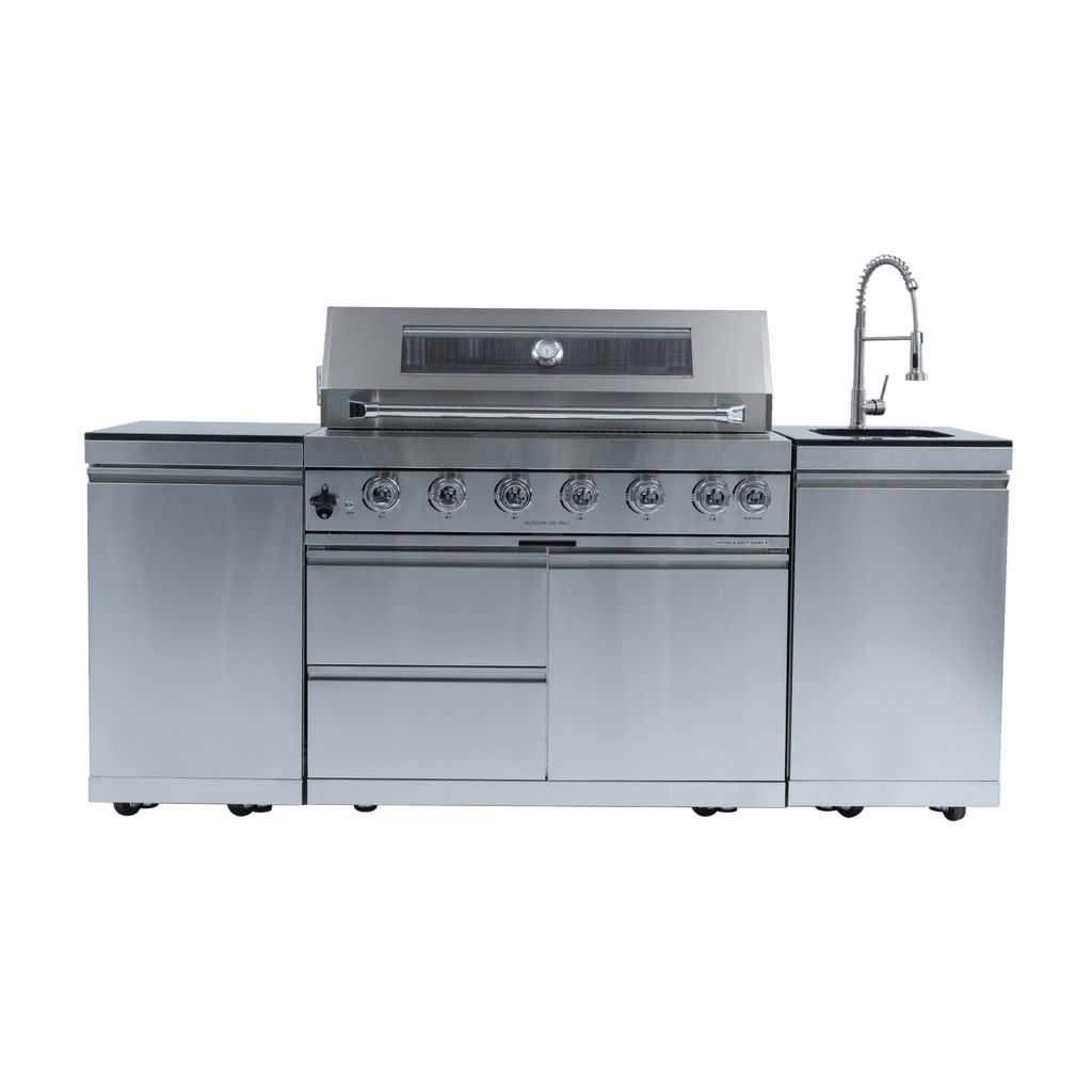 Anthony & Home Signature 43-Inch Gas Outdoor Kitchen Island with granite countertop and built-in grill for outdoor cooking.