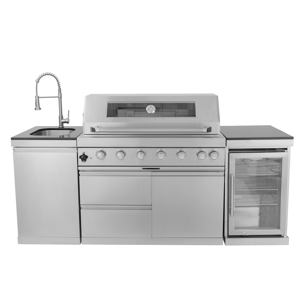 Anthony & Home Signature 44-Inch stainless steel kitchen island grill with multiple burners and grilling surface.