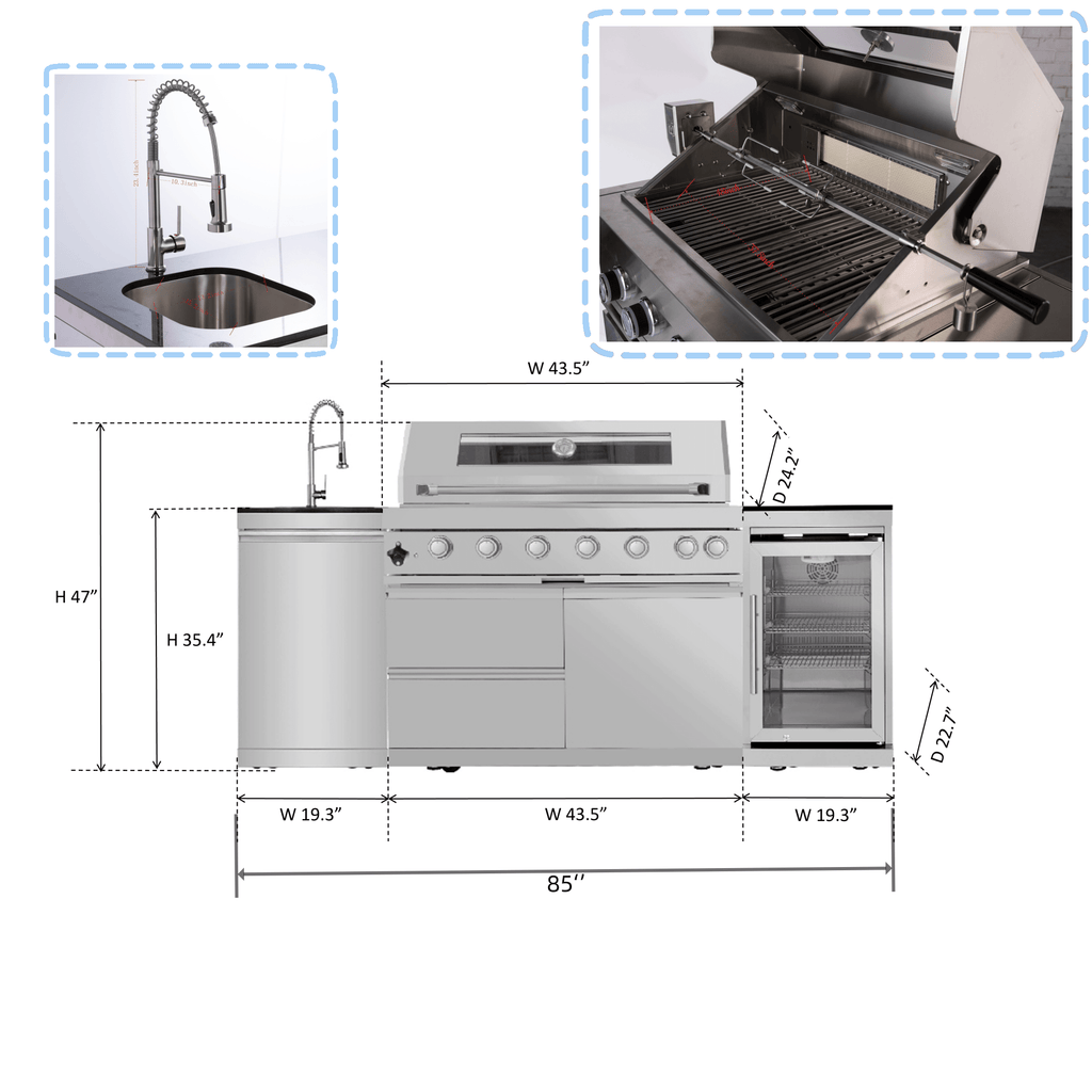 Anthony & Home Signature 44-Inch stainless steel kitchen island grill with cooking grates and control knobs.