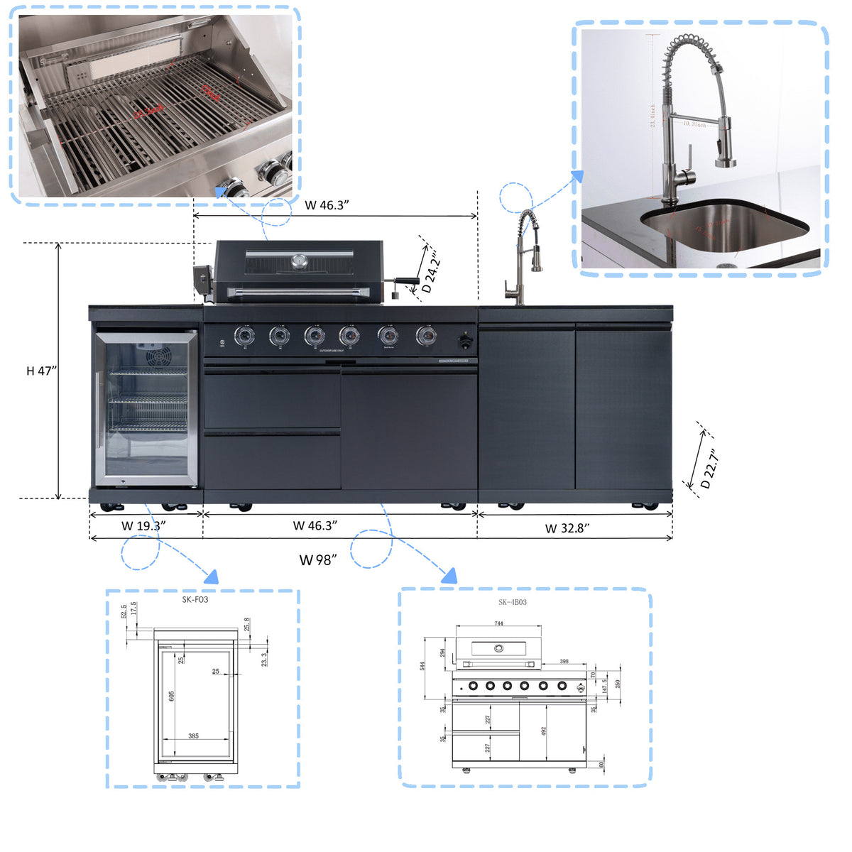 Anthony & Home Signature 46-Inch gas outdoor kitchen island with granite countertop and built-in cooking area.