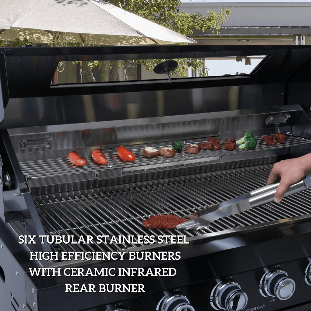 Anthony & Home Signature 46-inch gas outdoor kitchen island with granite countertop and built-in grill for outdoor cooking.