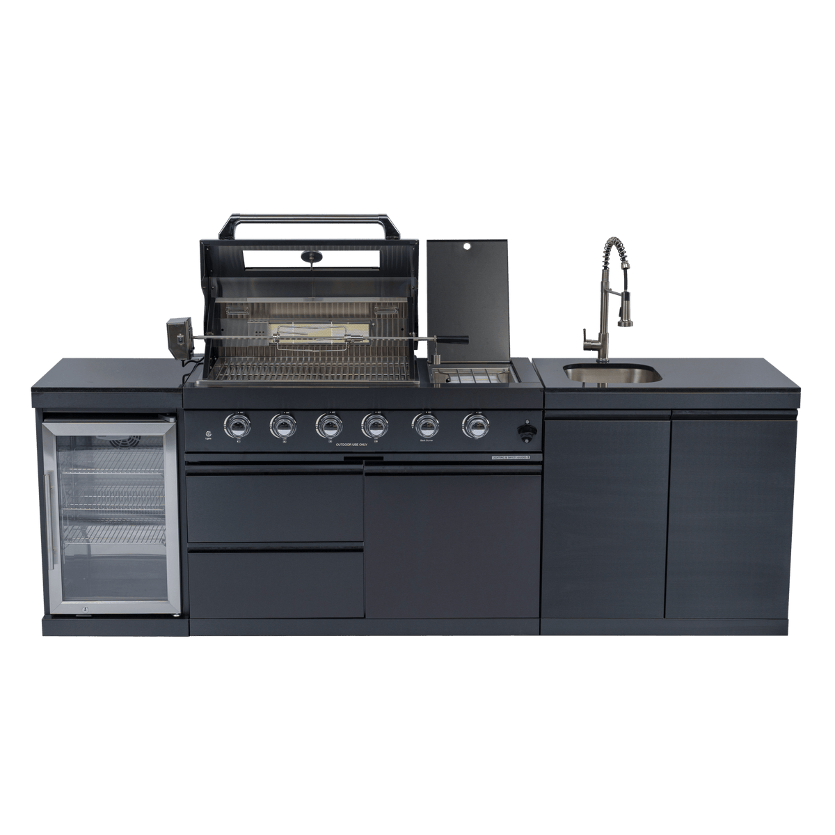 Anthony & Home Signature 46-inch gas outdoor kitchen island with granite countertop, featuring built-in grill and storage.