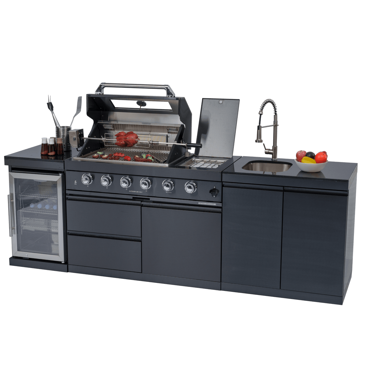 Anthony & Home Signature 46-inch gas outdoor kitchen island with granite countertop and built-in grill for outdoor cooking.