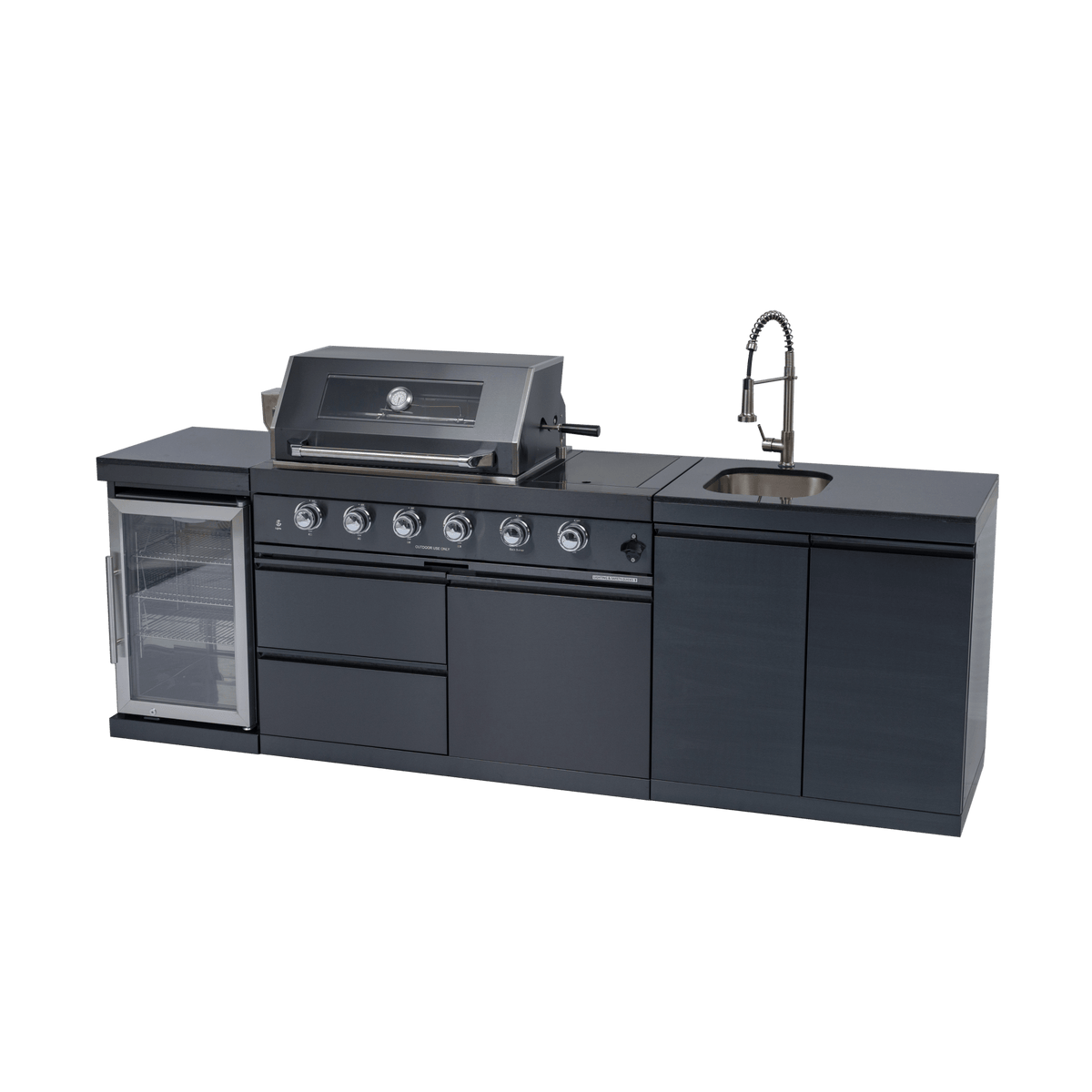 Anthony & Home 46-inch gas outdoor kitchen island with granite countertop, built-in grill and stainless steel features.