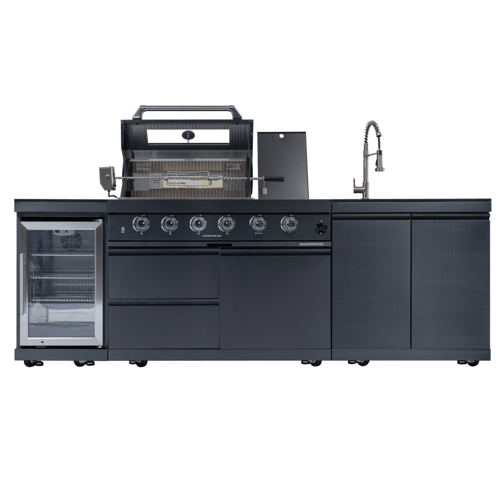 Anthony & Home 46-inch gas outdoor kitchen island with granite countertop, featuring built-in grill and stainless steel appliances.
