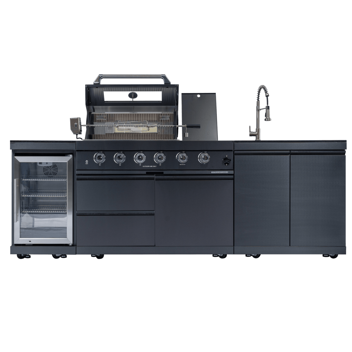 Anthony & Home 46-inch gas outdoor kitchen island with granite countertop, featuring built-in grill and stainless steel appliances.