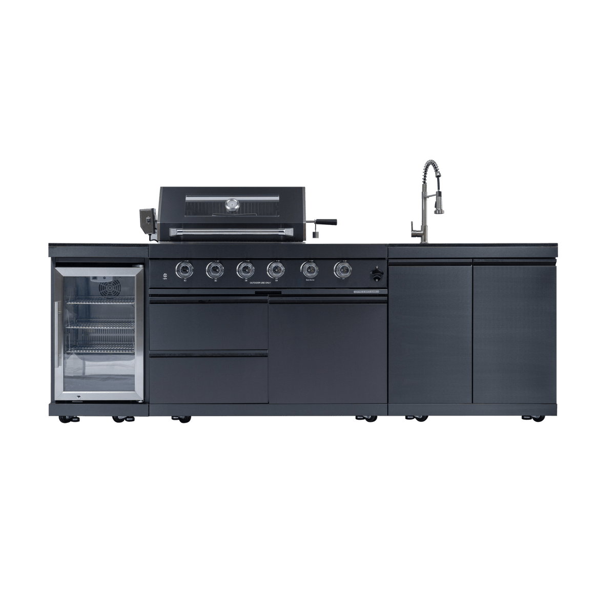 Anthony & Home Signature 46-inch gas outdoor kitchen island with granite countertop and built-in appliances.