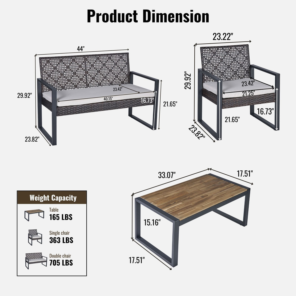 Anthony & Home Signature Acacia wood outdoor patio set with beige cushions, showing a table and chairs on a patio.