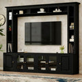 Anthony & Home Signature Black 92-Inch tempered glass center wall unit with sleek black finish and modern design.