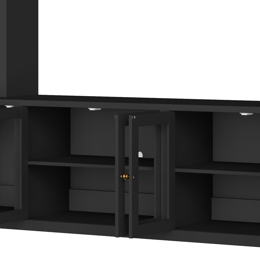 Signature Black 92-Inch Tempered Glass Center Wall Unit by Anthony & Home, featuring sleek black glass and modern design.
