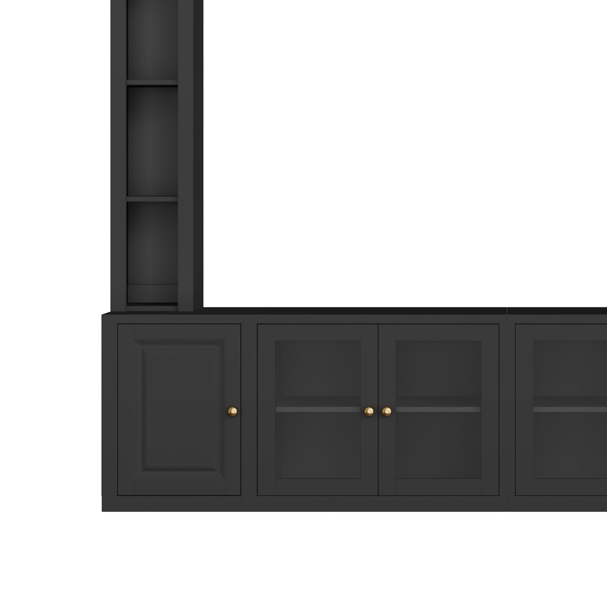 Signature Black 92-Inch Tempered Glass Center Wall Unit by Anthony & Home, showcasing sleek black glass panels and modern design.