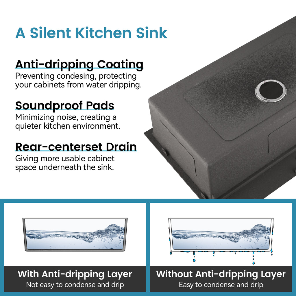 Anthony & Home brushed stainless steel kitchen sink with a single bowl, modern design and durable finish.