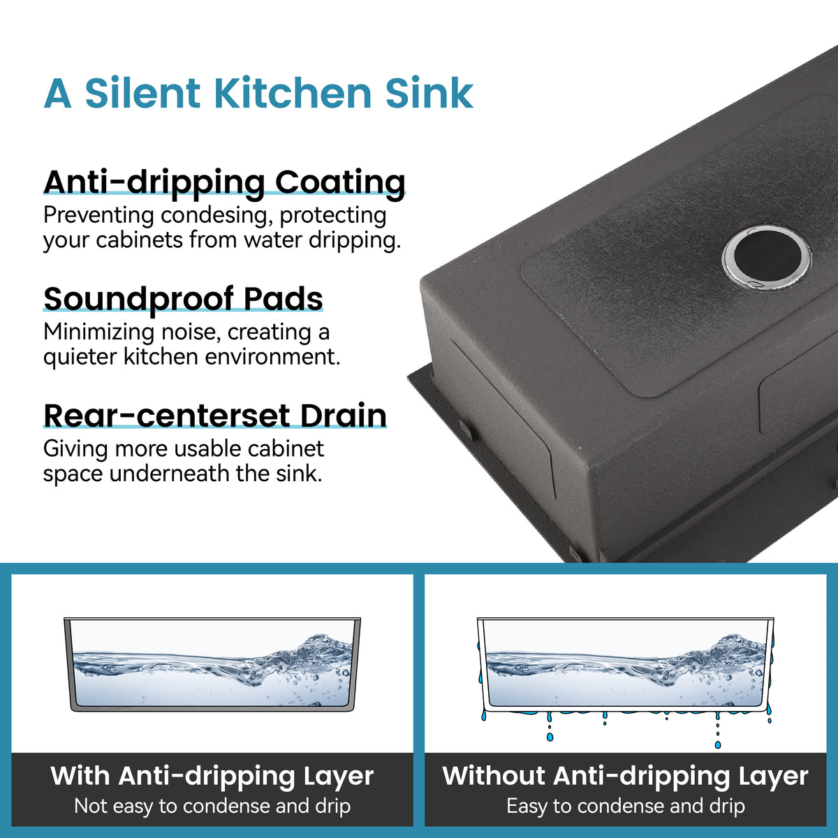Anthony & Home brushed stainless steel kitchen sink with a single bowl, modern design and durable finish.