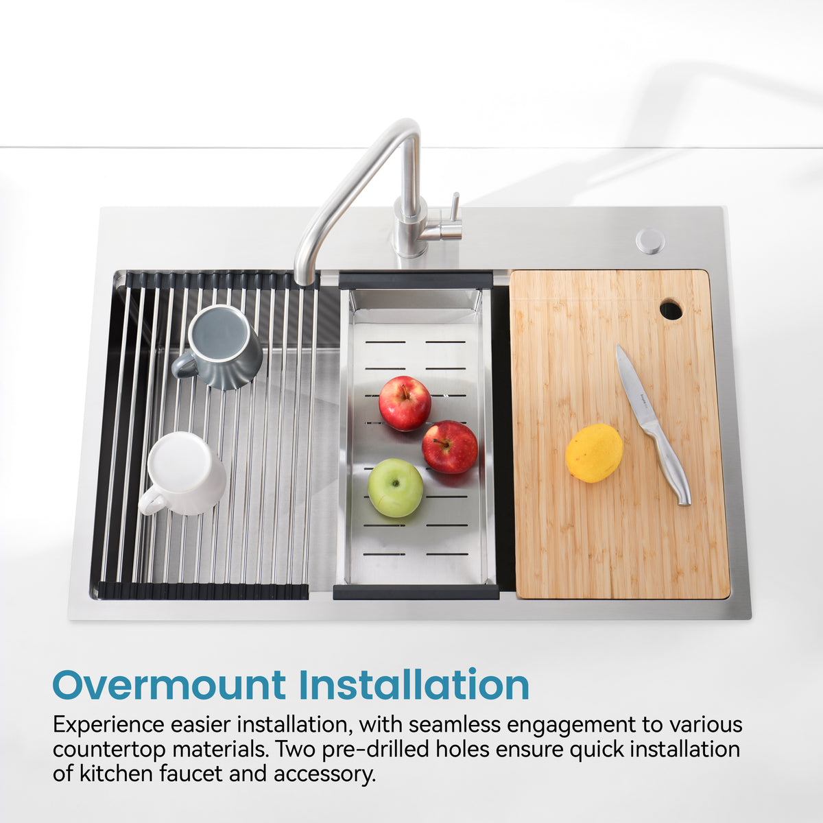 Anthony & Home Signature brushed stainless steel kitchen sink with single bowl, showcasing a sleek, modern design.