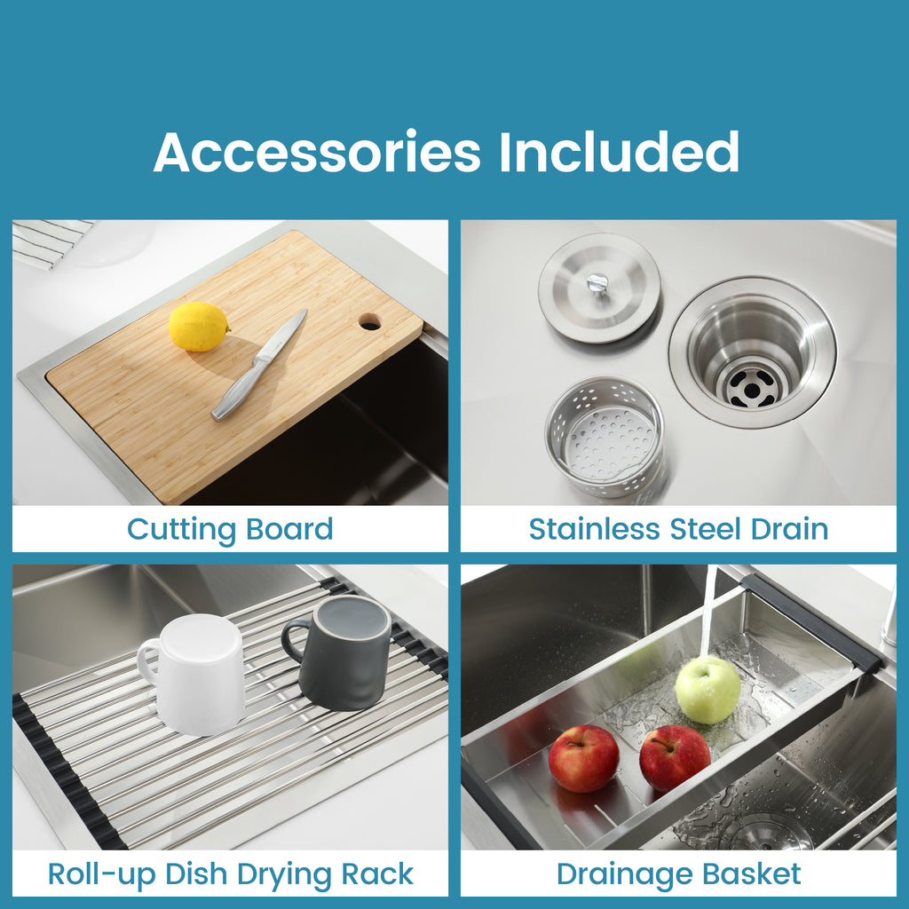 Anthony & Home Signature brushed stainless steel kitchen sink with a single bowl, showcasing smooth finish and modern design.