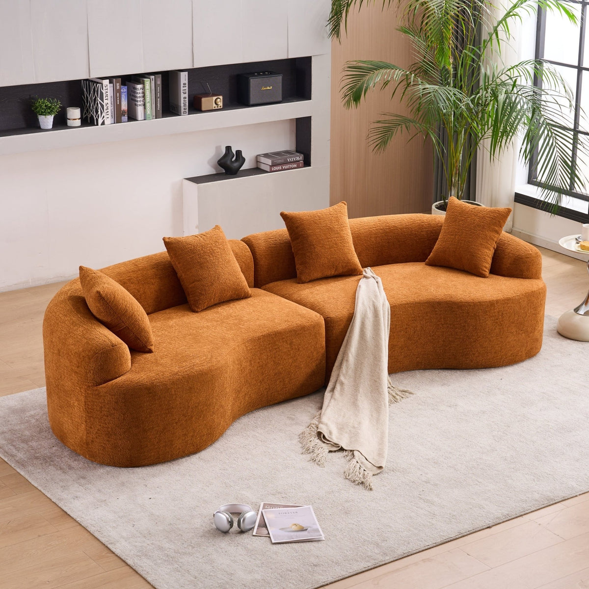 Orange Anthony & Home Signature Chenille Modular Sectional Sofa with plush cushions and modern design.