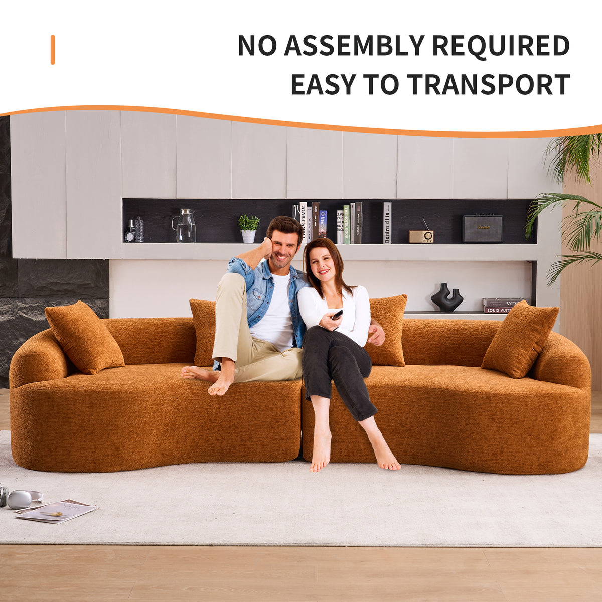 Orange Anthony & Home Signature Chenille Modular Sectional Sofa with plush cushions and modern design.