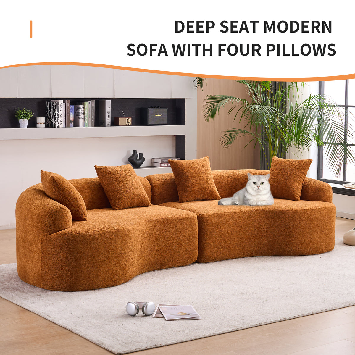 Orange Anthony & Home Signature Chenille Modular Sectional Sofa with plush cushions and modern design.