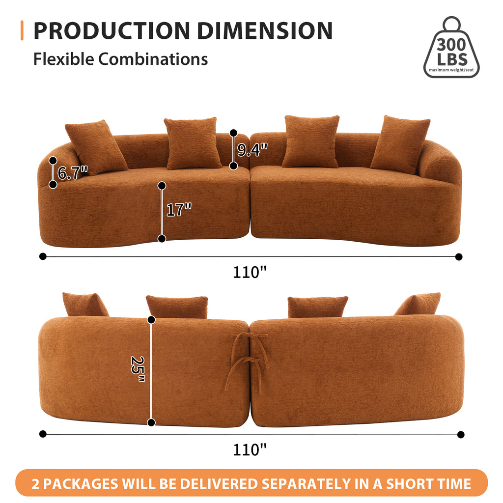 Orange Anthony & Home Signature Chenille Modular Sectional Sofa with plush cushions and modern design.