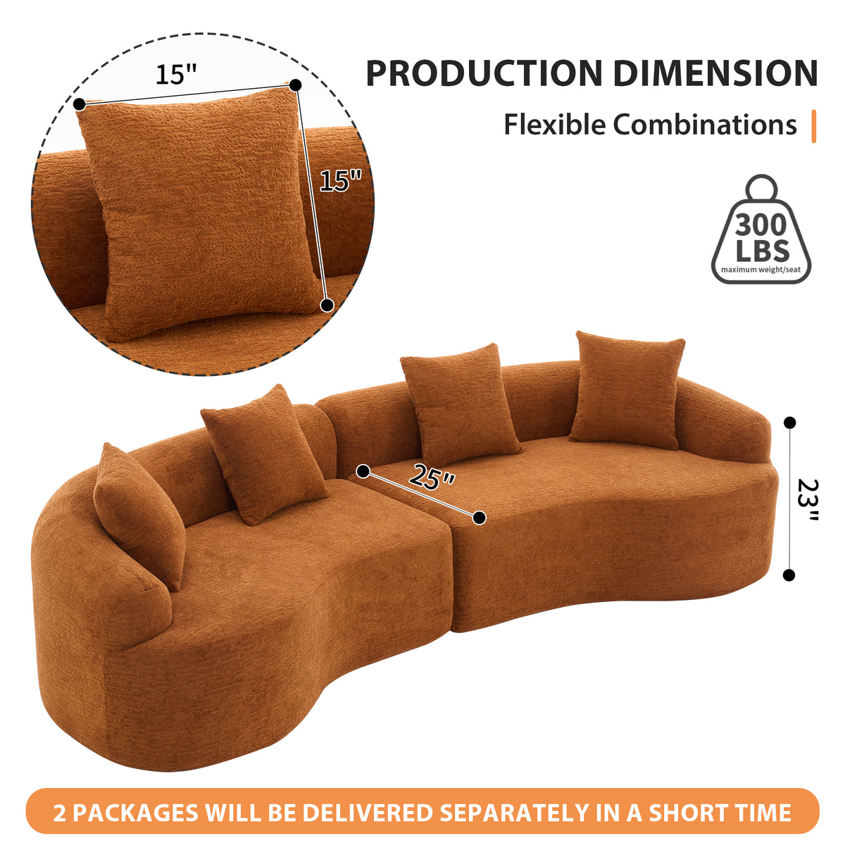 Orange Signature Chenille Modular Sectional Sofa by Anthony & Home, showing plush fabric and modern design in a stylish living room setting.