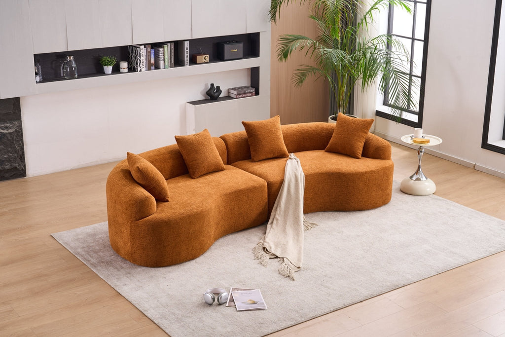 Orange Anthony & Home Signature Chenille Modular Sectional Sofa with plush cushions and modern design.