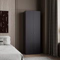Black engineered wood two-door closet from Anthony & Home Signature Collection, showcasing sleek design and sturdy construction.