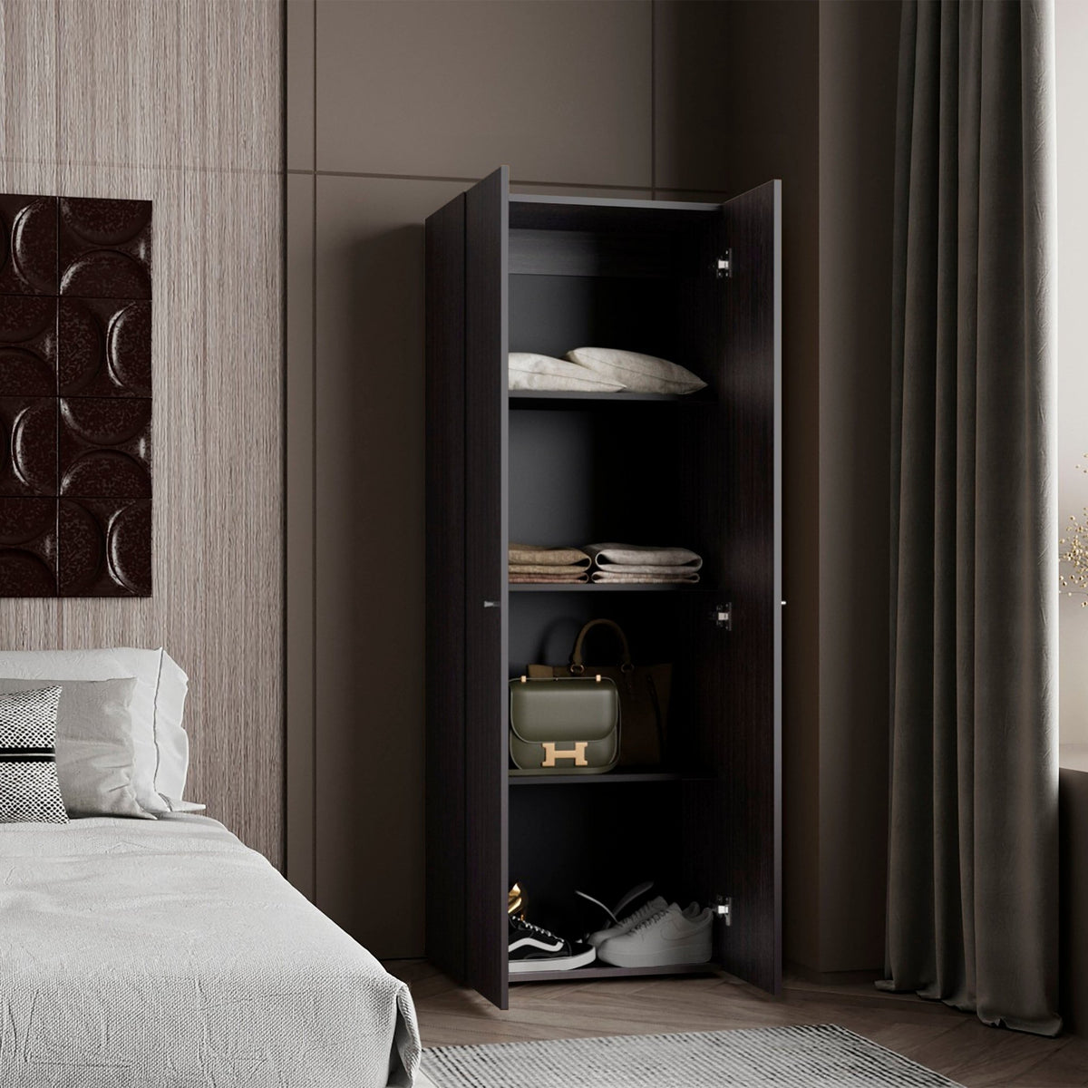 Anthony & Home Signature Collection black engineered wood two-door closet with sleek design and sturdy construction.