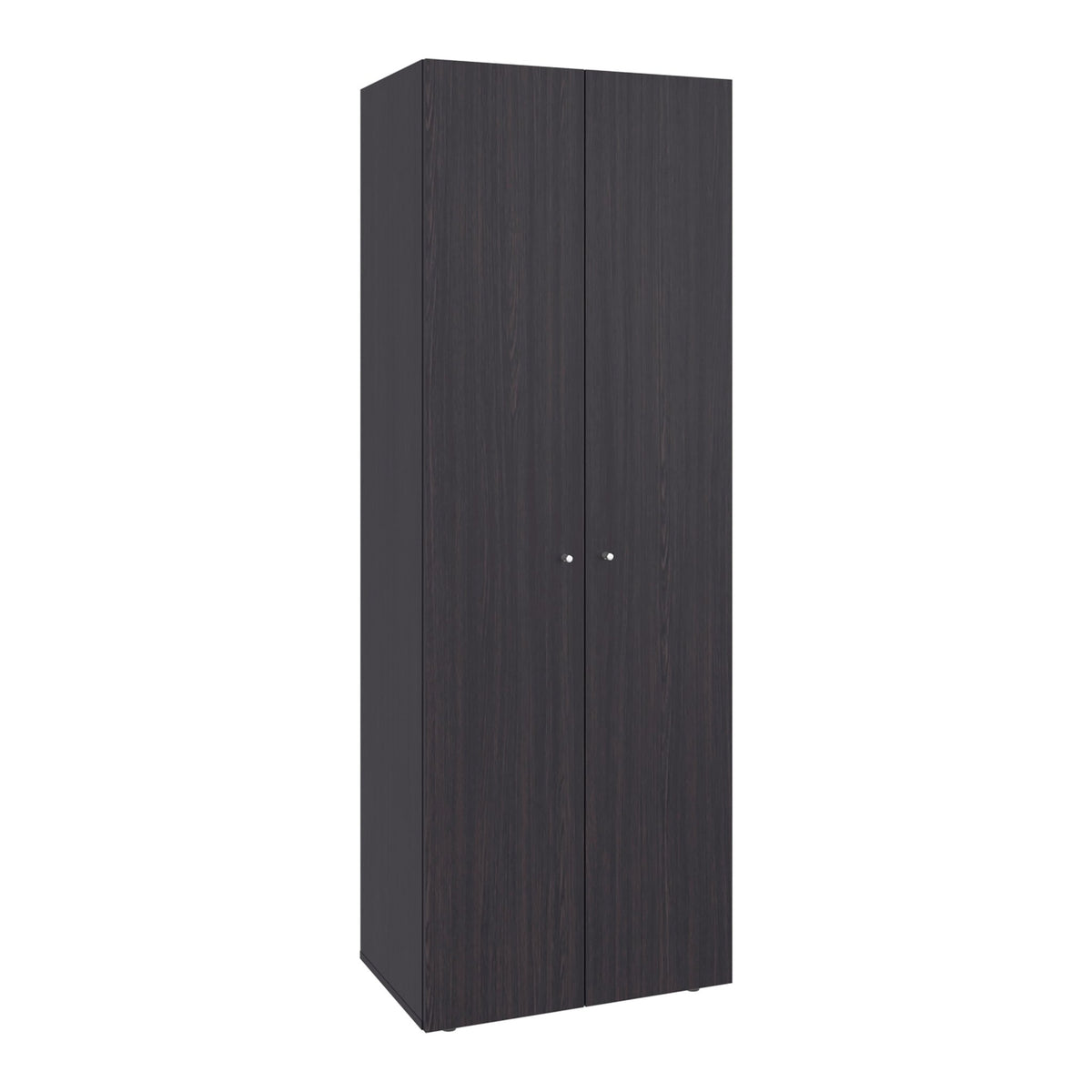 Black engineered wood two-door closet from Anthony & Home's Signature Collection, featuring a modern design and sleek finish.