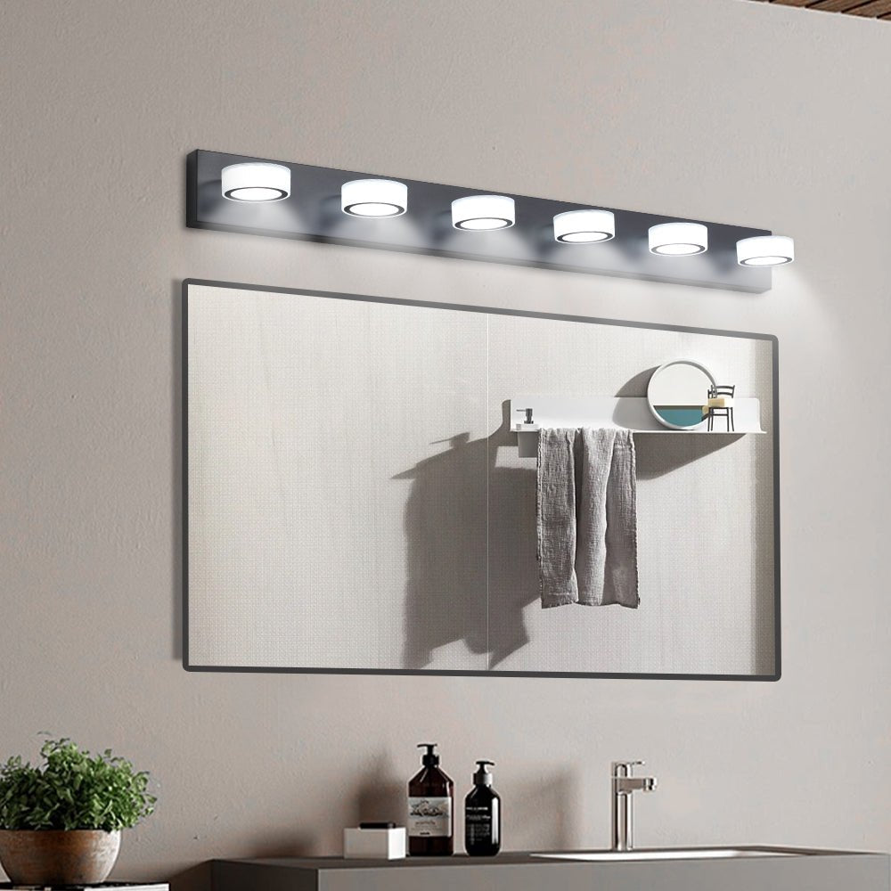 Six-light LED vanity light in black iron from Anthony & Home Signature Collection, featuring modern design and sleek finish.