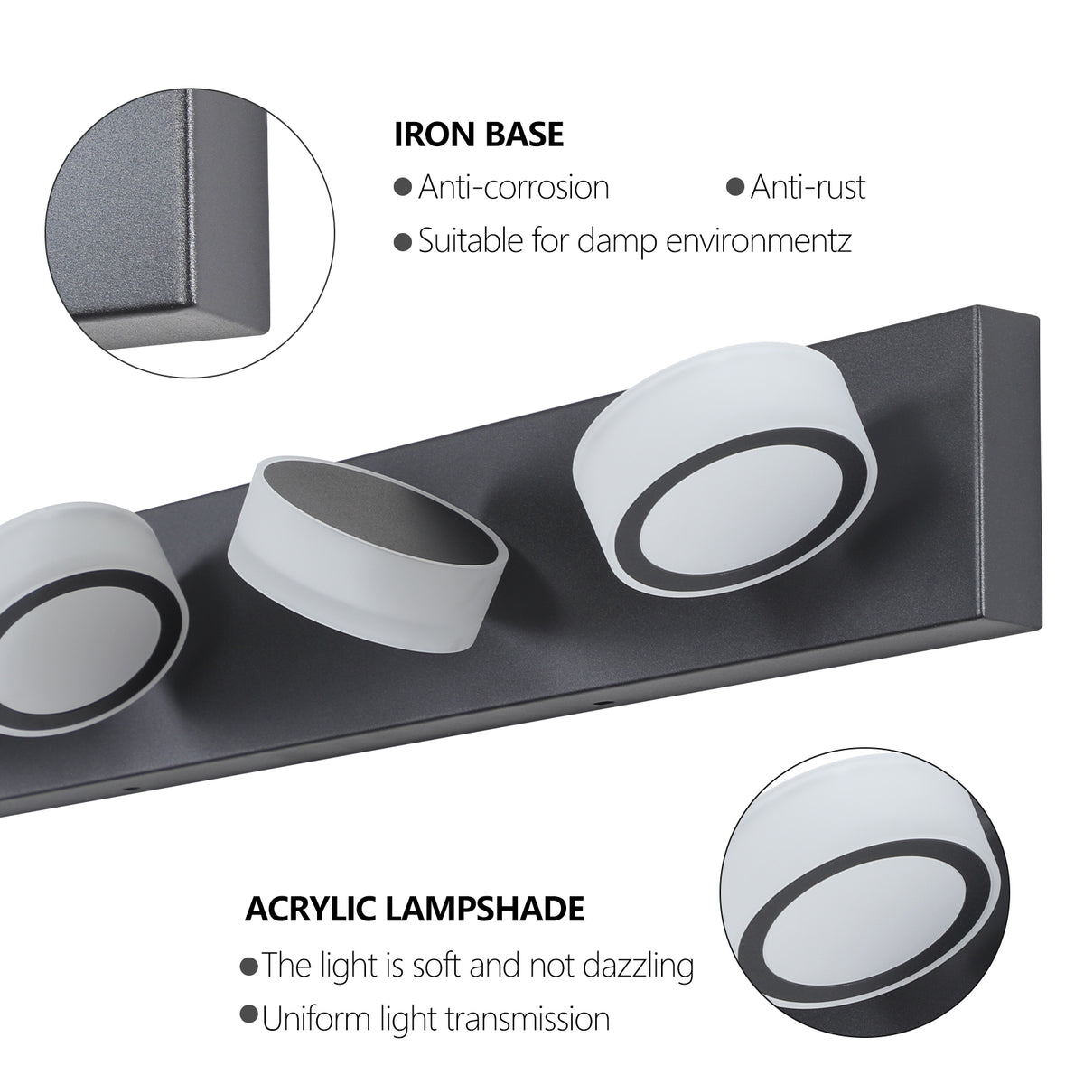 Anthony & Home Signature Collection six-light LED vanity light with black iron finish and modern design for bathroom or mirror lighting.