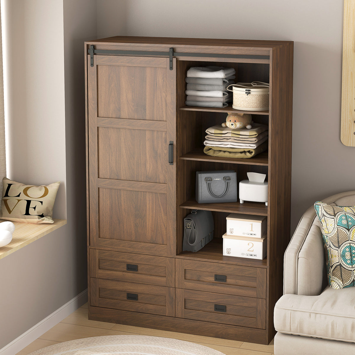 Anthony & Home Signature Collection tall bedroom armoire with double doors and elegant wood finish, designed for stylish storage.