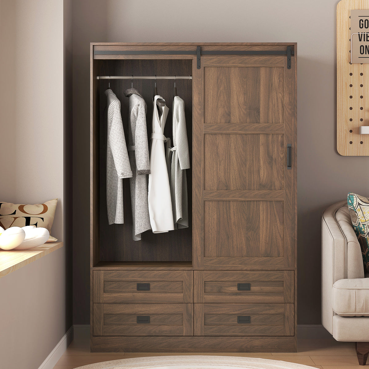Anthony & Home Signature Collection tall bedroom armoire with wood finish, featuring double doors and ample storage space.