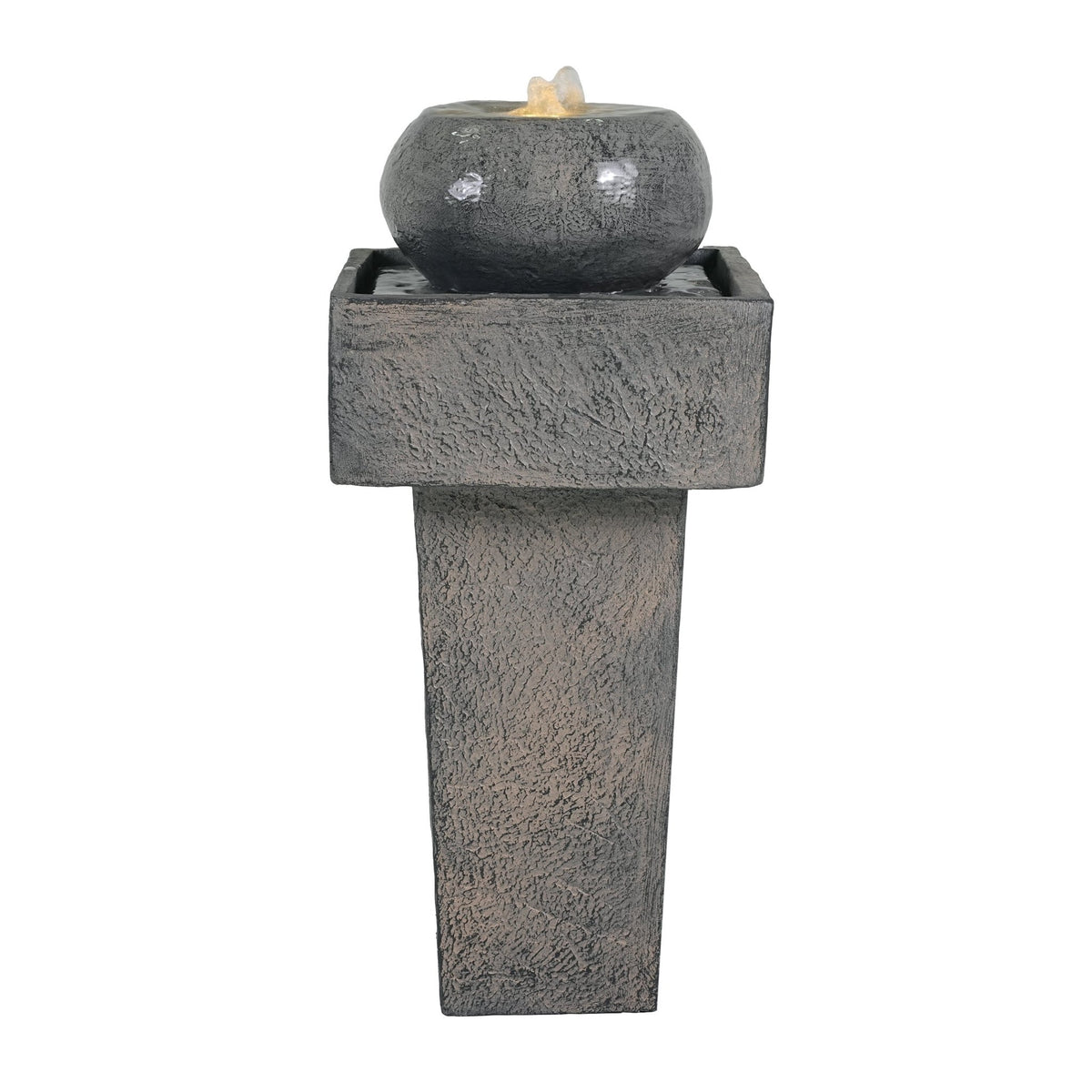 Concrete column fountain with integrated lighting by Anthony & Home, featuring a modern design and water feature for outdoor decor.