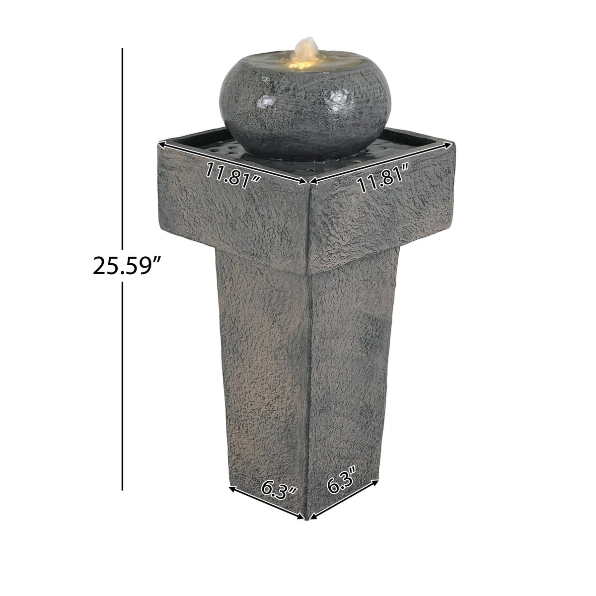 Anthony & Home Signature Concrete Column Fountain with integrated lighting, showcasing a modern outdoor water feature with illumination.