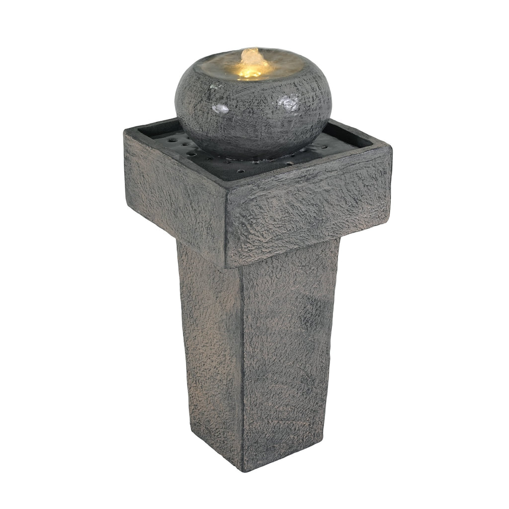 Anthony & Home Signature Concrete Column Fountain with lighting, showcasing a decorative outdoor water feature with illuminated concrete columns.