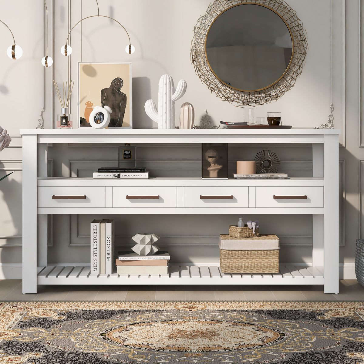 White painted Signature Console Table by Anthony & Home, showcasing a sleek design with a smooth surface and elegant legs.