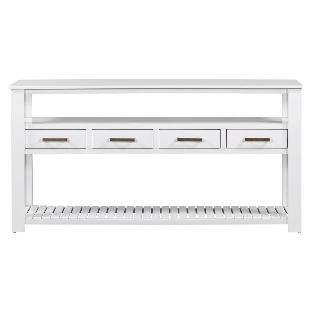 White painted signature console table by Anthony & Home with sleek design and sturdy wooden construction.
