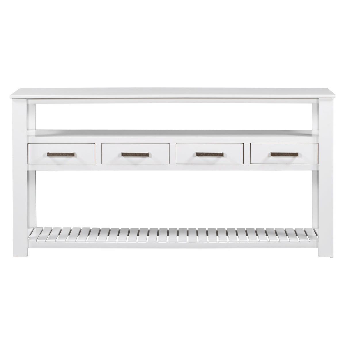 White painted signature console table by Anthony & Home with sleek design and sturdy wooden construction.