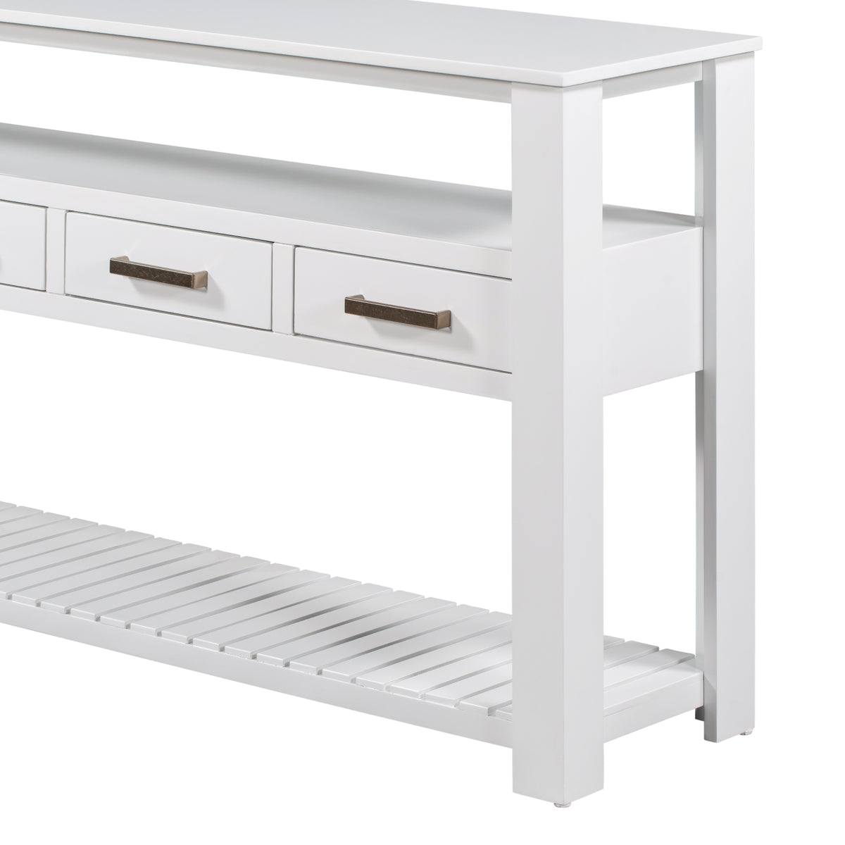 White painted signature console table by Anthony & Home, featuring a sleek design and sturdy construction for stylish entryway decor.