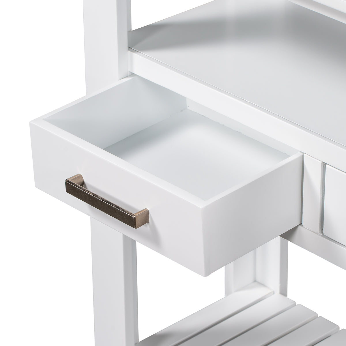 White painted signature console table by Anthony & Home with sleek design and sturdy legs, ideal for entryways or living rooms.