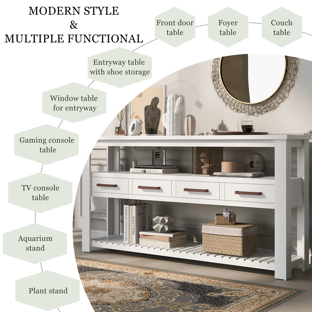 White painted Signature Console Table by Anthony & Home featuring a sleek, modern design with a smooth top and elegant legs.