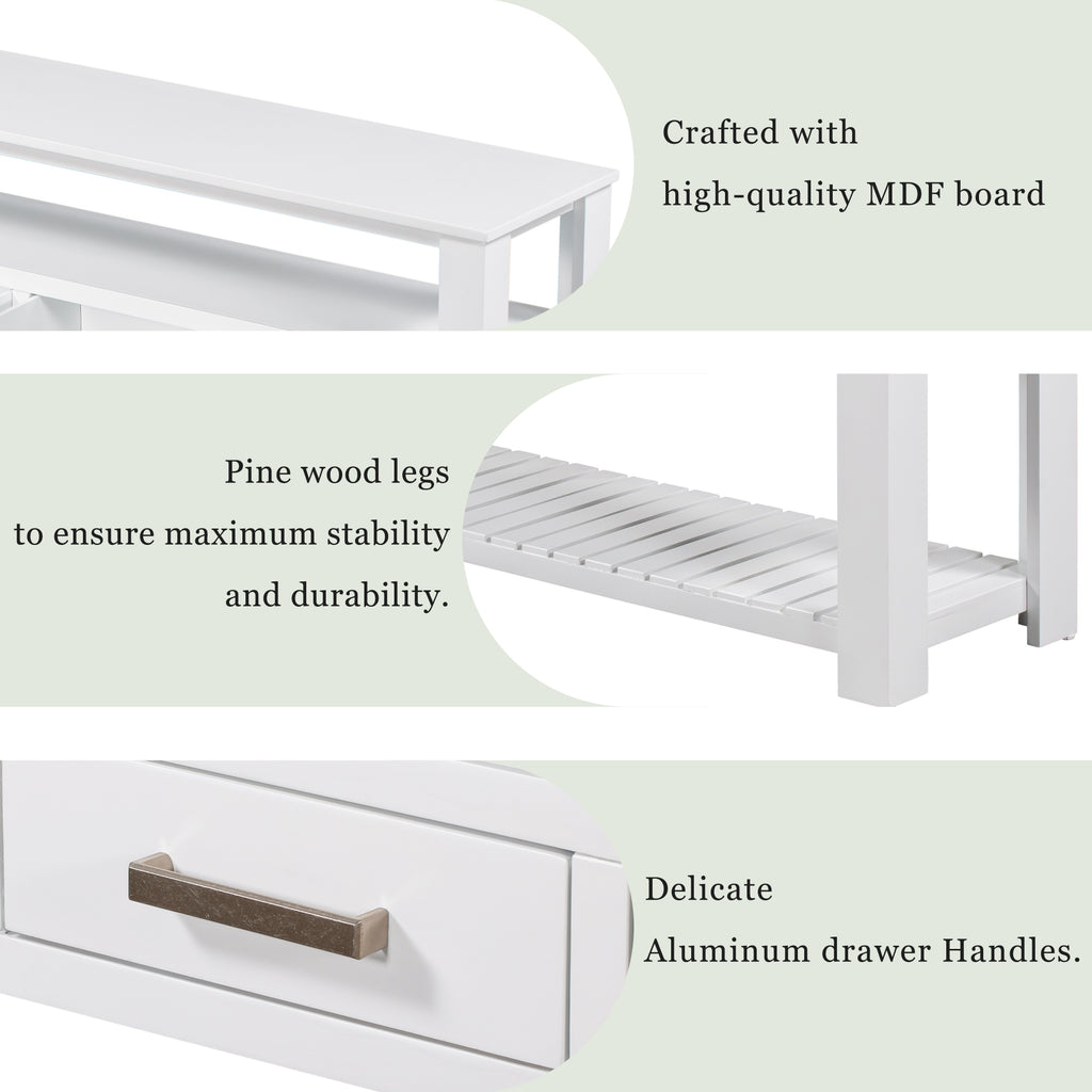 White painted signature console table by Anthony & Home with sleek design and sturdy wooden construction.