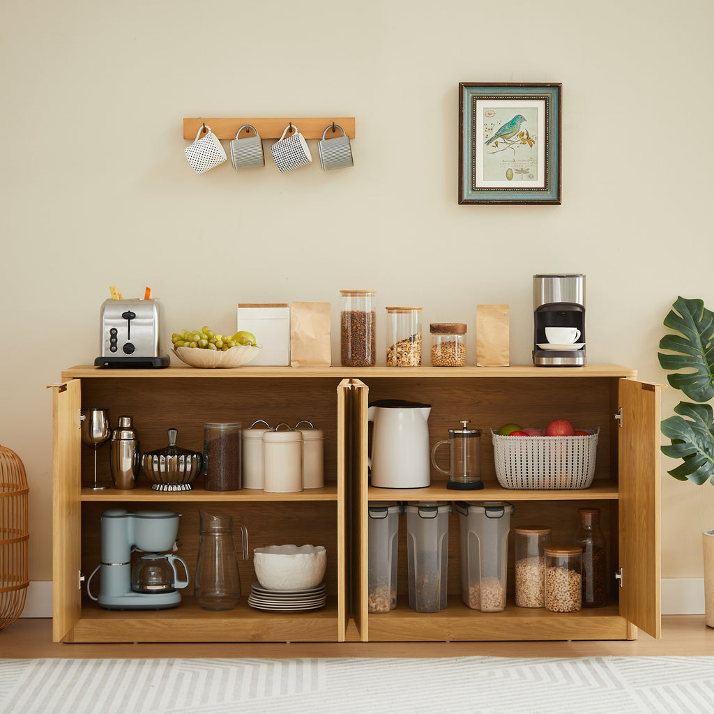 Anthony & Home Signature Curved Contour Sideboard with 4 doors, natural finish, 59-inch storage cabinet, modern design