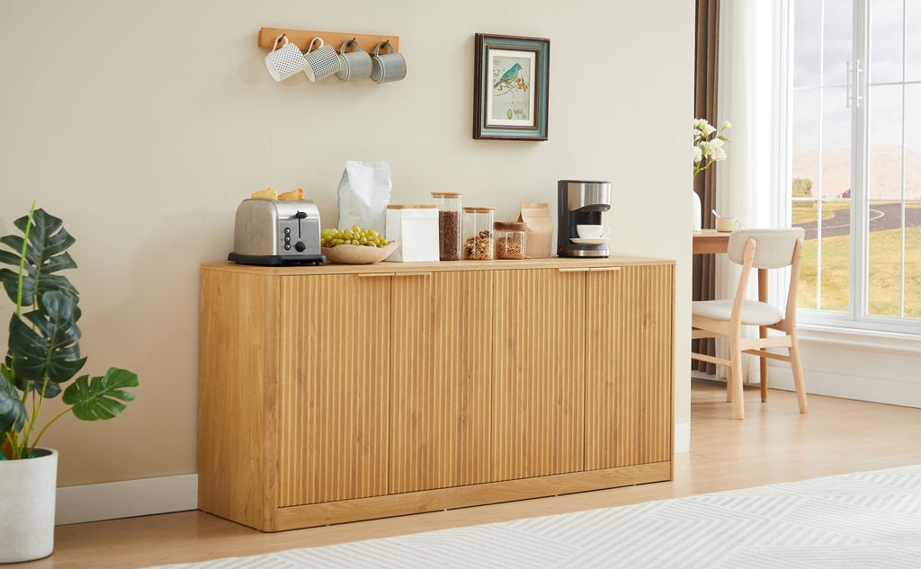 Anthony & Home Signature Curved Contour Sideboard with 4 doors, natural finish, 59-inch storage ensemble, modern wooden furniture